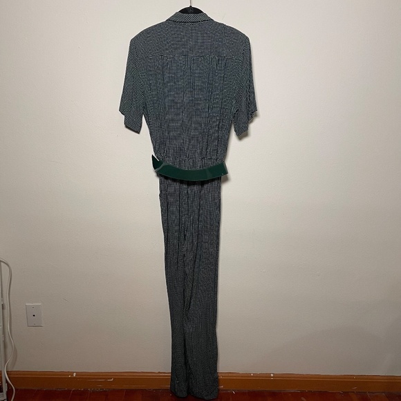 Vintage 90s Virgo II Green White Patterned Pantsuit Jumper With Belt Women's 10 - Picture 5 of 7